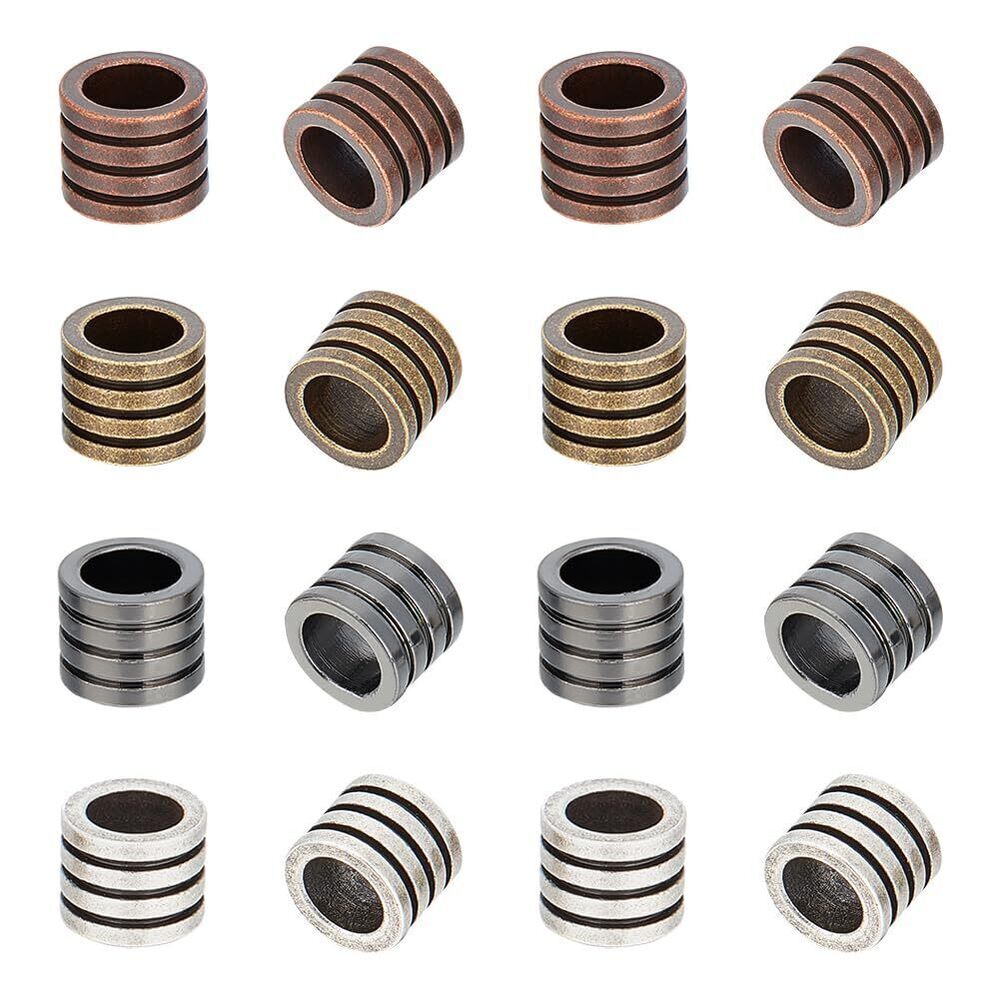 6938 16Pcs 4 Colors 304 Stainless Steel Beads Grooved Column Beads Tube
